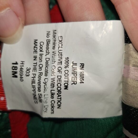 RARE EDITIONS VINTAGE CHRISTMAS CORDUROY CANDY CANE DRESS 18 MOMTHS - Picture 5 of 5